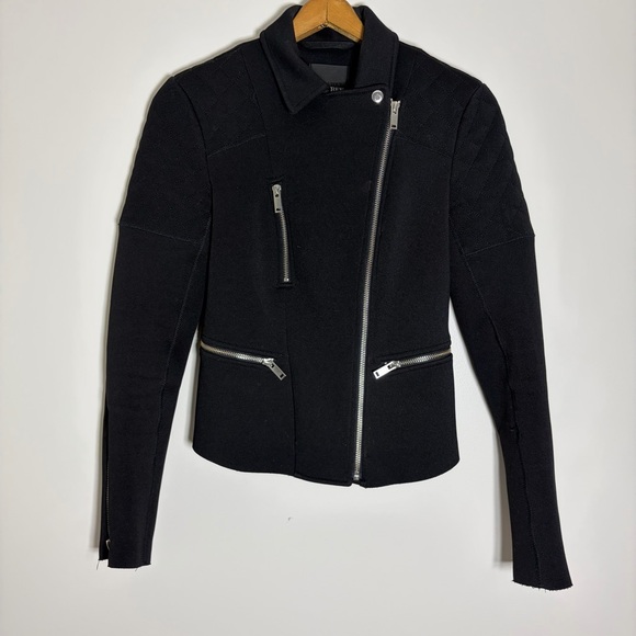 Wilfred Black Moto Jacket Structured Biker Style Quilted Shoulders & Hardware - Picture 2 of 7
